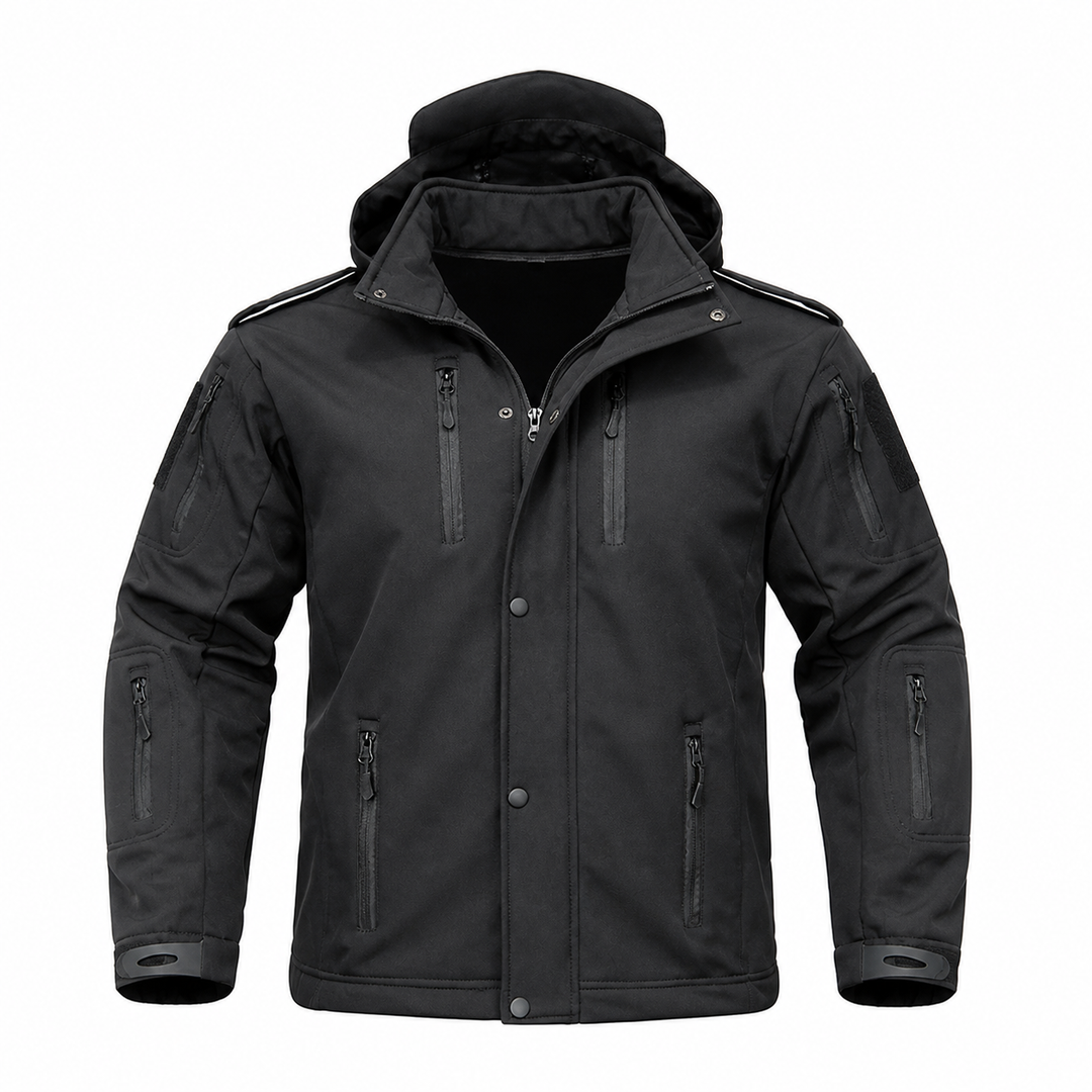 Men's hooded fleece-lined softshell jacket in Black