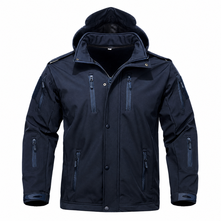 Men's hooded fleece-lined softshell jacket in Navy