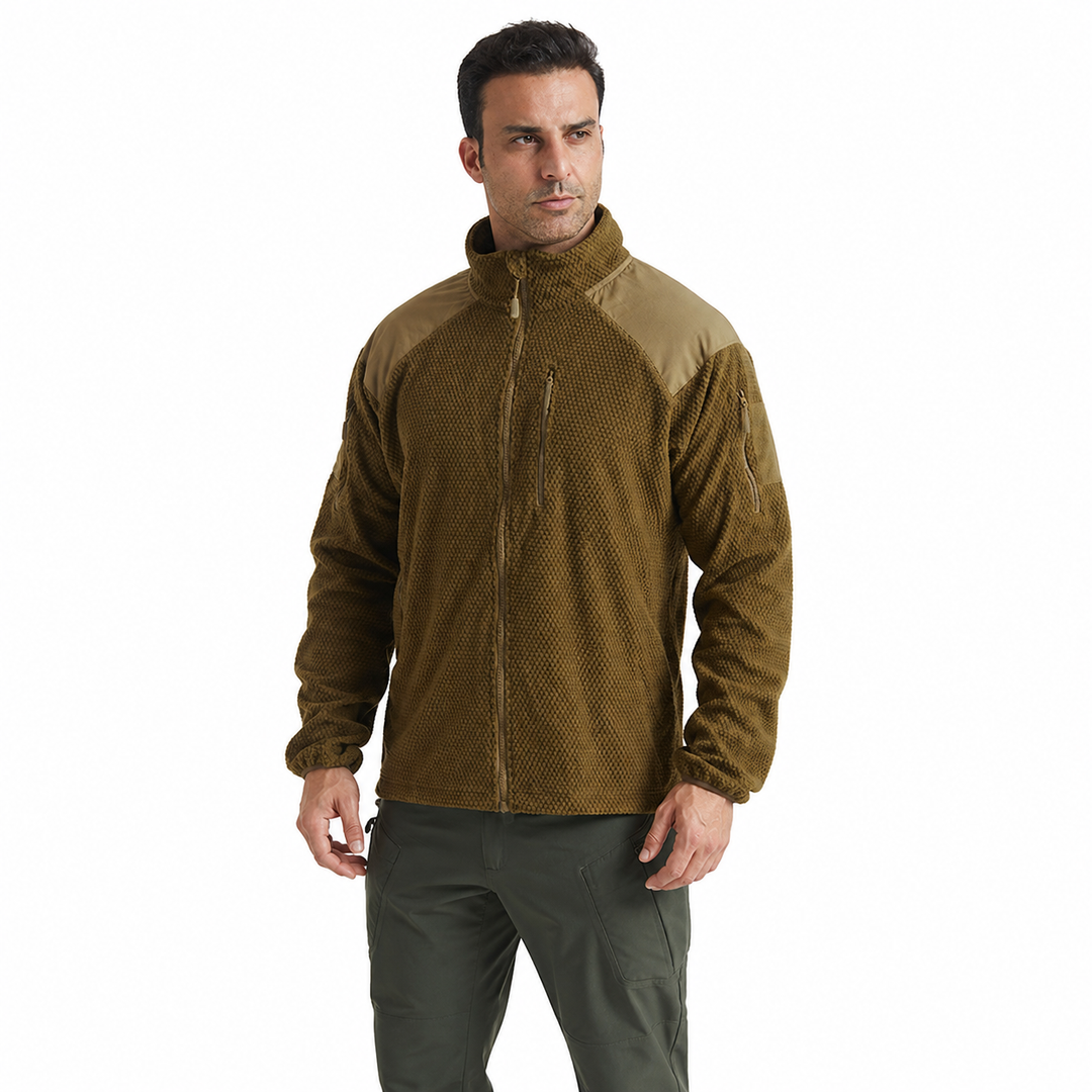 Men's grid fleece tactical jacket worn by a tactical user