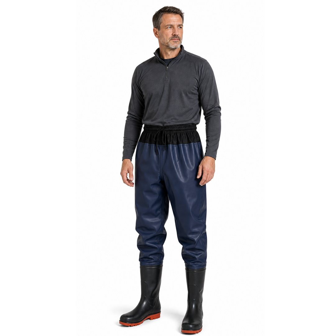 Heavy-Duty PVC Waist Waders with Cleated Boots | Anti-Stick Lining & Mesh Waist