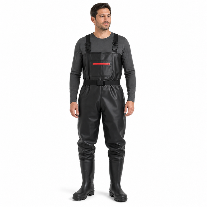 Heavy-Duty PVC Chest Waders with Boots | Reinforced Knees & Anti-Stick Lining
