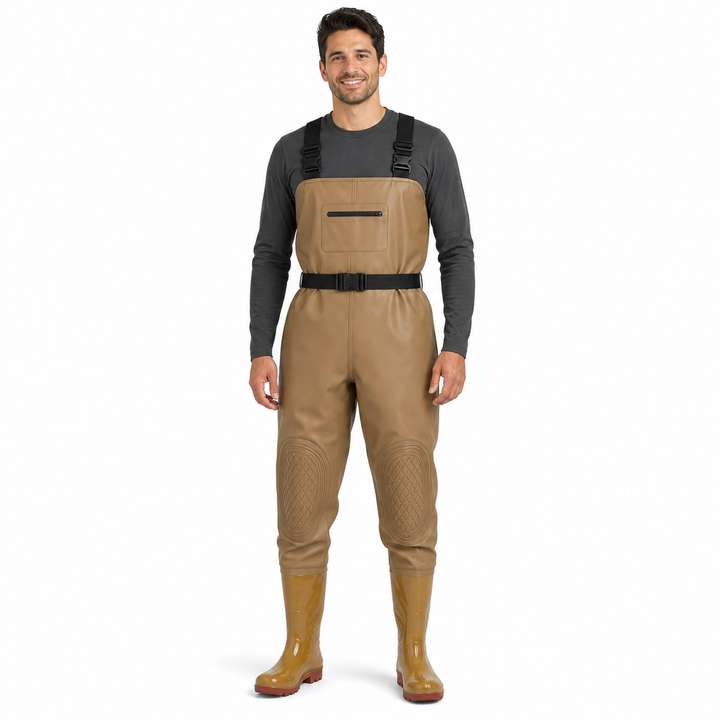 Heavy-Duty PVC Chest Waders with Boots | Reinforced Knees & Anti-Stick Lining
