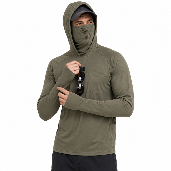 UPF 50+ Hooded Sun Shirt | Lightweight Quick-Dry Fishing Top with Built-In Snood
