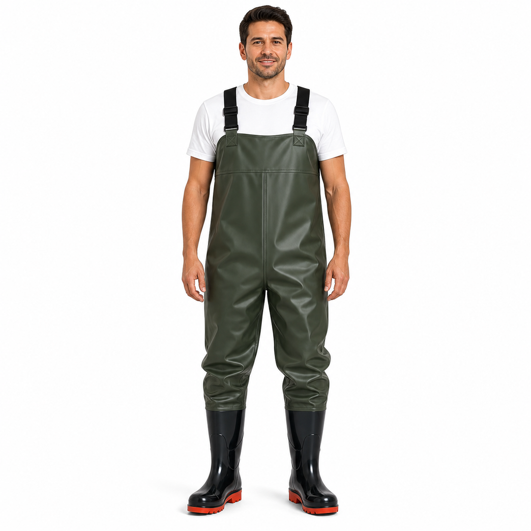 Heavy-Duty PVC Chest Waders with Boots | Snag-Free Design & Inner Pocket