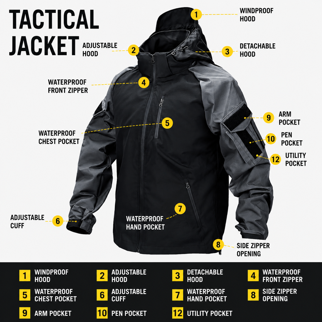 Men's Tactical Hooded Waterproof Jacket – Outdoor Utility Windbreaker
