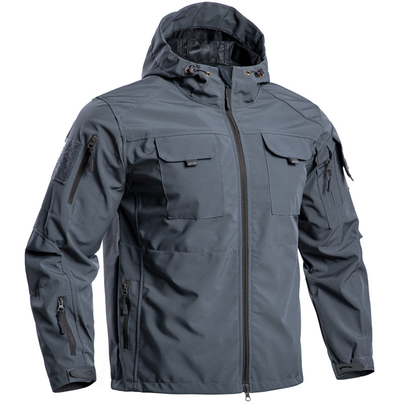 Men’s Lightweight Hooded Tactical Jacket – Multi-Pocket Outdoor Windbreaker