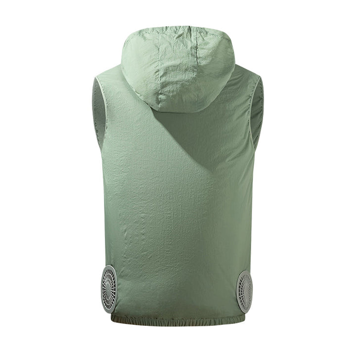 Summer Hooded Air Cooling Vest with 2 Fans – Men & Women Outdoor Heat Relief
