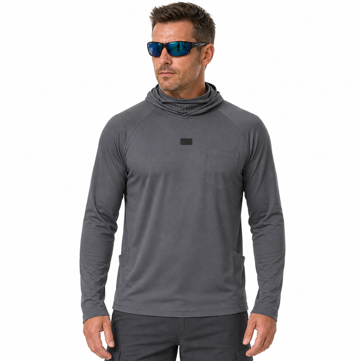 UPF 50+ Hooded Sun Shirt | Lightweight Quick-Dry Fishing Top with Built-In Snood