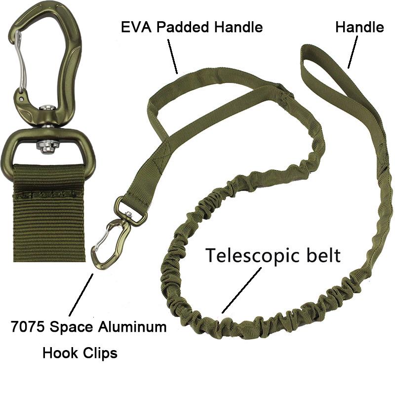 Retractable Tactical Bungee Dog Leash with 7075 Space Aluminum Hook Cl ...