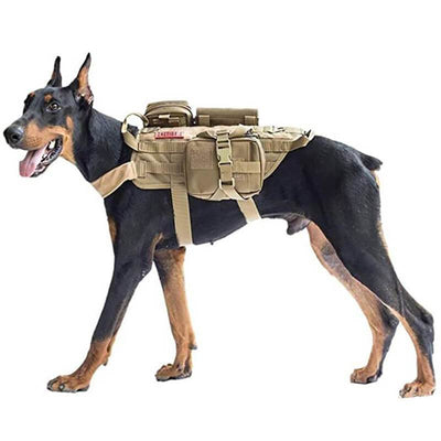 Tactical Dog Harness Adjustable Training Molle Vest with 3 Detachable Pouches