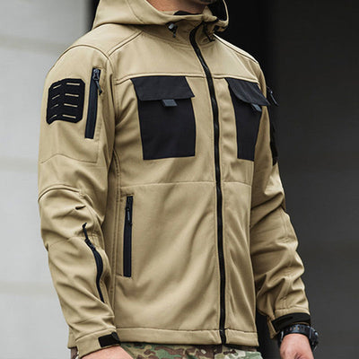 Mens Brand Hiking Jacket Raincoat Multi-pocket Hooded Tactical
